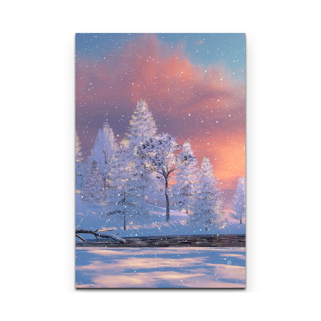 Leinwandbild Winterlandschaft – 3D Illustration