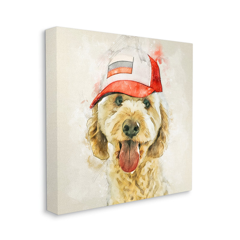 «Fun Dog Flag Stripes Hat» par Kim Curationa - impression sur toile tendue, H 17 po x l 17 po x P 1,5 po