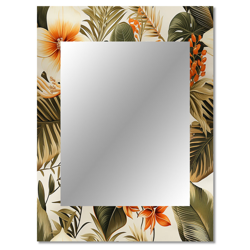 Betuel tropicaux verts chauds tons terreux - miroir tropical, miroir mural décoratif tropical, impression d'art en métal
