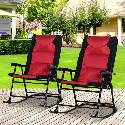 Ensemble de mobilier d'extérieur 2 pièces avec 2 chaises berçantes pliantes rembourrées, style bistro pour porche, camping, balcon, rouge