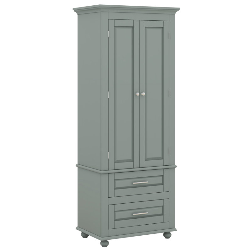 Tall Storage Cabinet With Two Drawers, Freestanding Multifunctional Bathroom Cabinet With Adjustable Shelf, Anti-Tipping Device