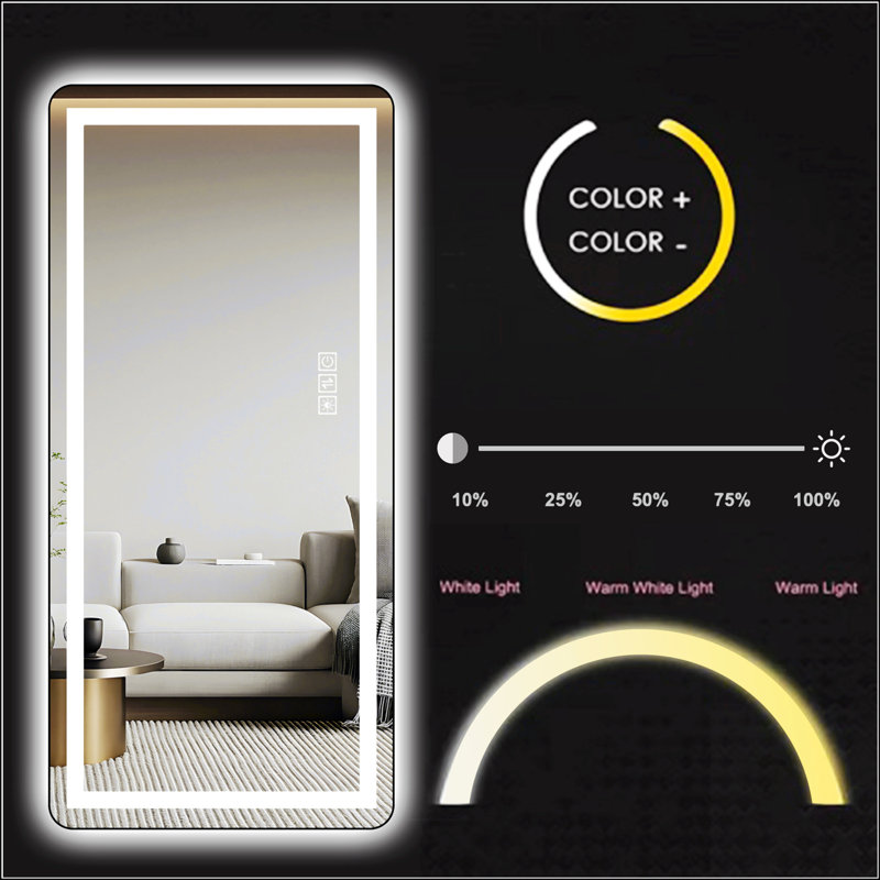 Miroir pleine longueur à DEL avec support réglable et imagerie de haute qualité