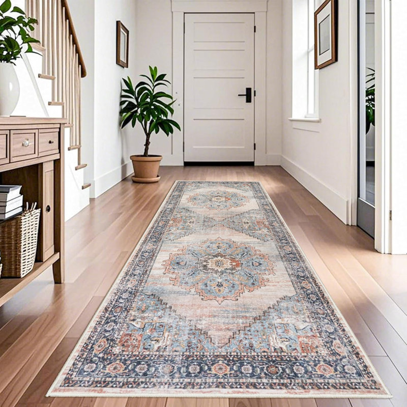 Washable Hallway Rug - Rug Kitchen Rugs and Mats Non Skid Washable Waterproof Carpet for Living Room Bedroom Bathroom (Blue)