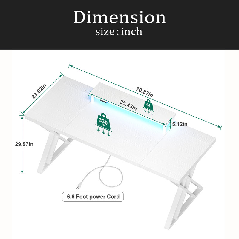 Thick Desktop Board Computer Desk, White