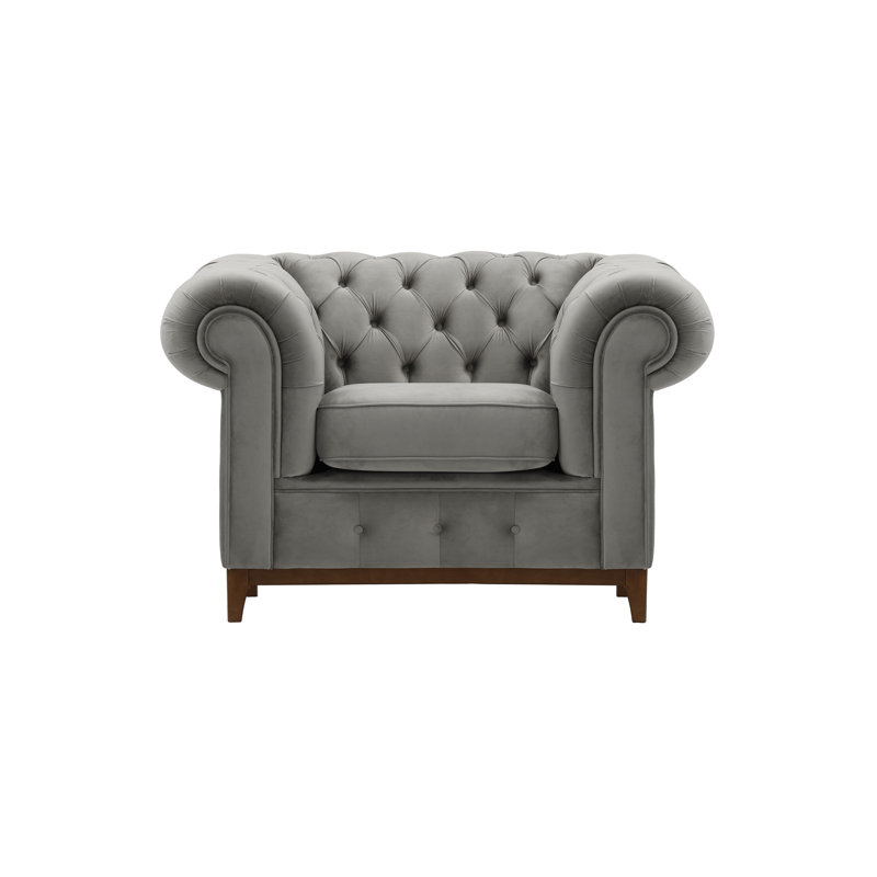 Frye Velvet Chesterfield Chair, Walnut, Silver