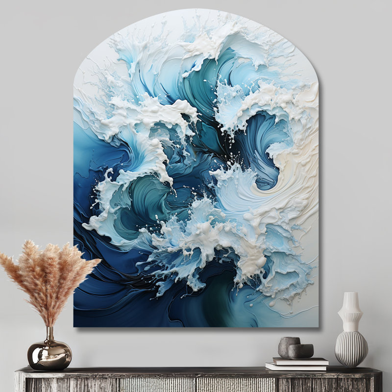 Coastal Waves Rhythmic Coastal II - Décoration murale asymétrique en métal, impression murale sculpture en métal Freeform