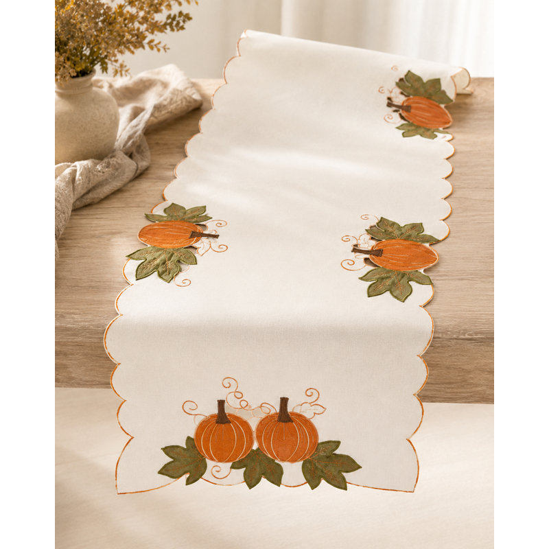 Chemin de table linge brodée nappe Samons, L 54 po x l 15 po