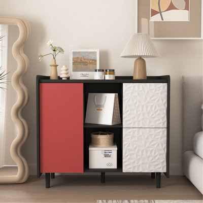 Black Sideboard Cabinet With Red Doors And 2 Drawers For Hallway Buffet In Compartments Drawer Space