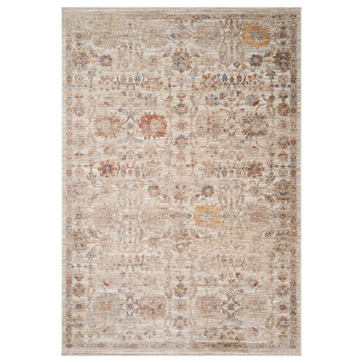 9' X 12' Ivory And Brown Floral Medallion Area Rug With Fringe