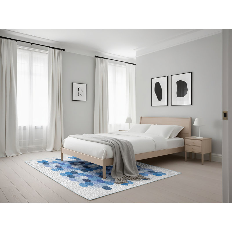 Tapis bleu à motif géométrique Kingstowne, Rectangle 5 pi x 7 pi