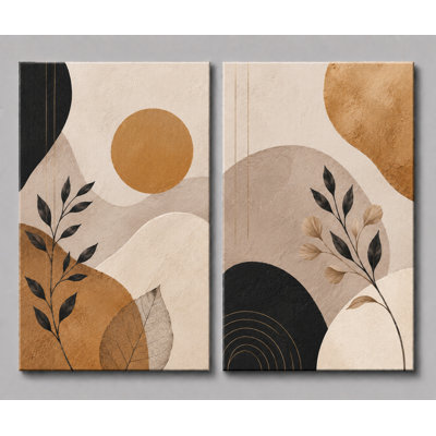 Très grand ensemble de 2 boho abstraits muraux neutres, impression sur toile botanique géométrique moderne minimaliste pour salon, bureau de chambre à coucher, impression sur toile 24 x 36 pouces - prête à être accrochée