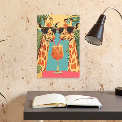 «Cool Giraffes Tropical Drink Playful Retro Vibrant Giraffe Palm Summer Tropical», art mural
