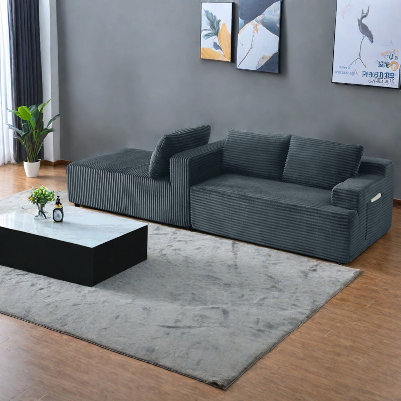 Space-saving Corduroy Sofas, Plush L-shaped Cloud Design, Multifunctional For Home