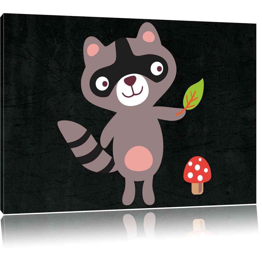 Leinwandbild Cute Raccoon in Schwarz/Grau