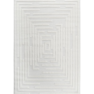 2'X3' Cream Area Rug, Contemporary Bohemian Design, High - Low Striped, Non Shedding, For Dining Modern Geometric Pile, Stain And Fade , Living Room