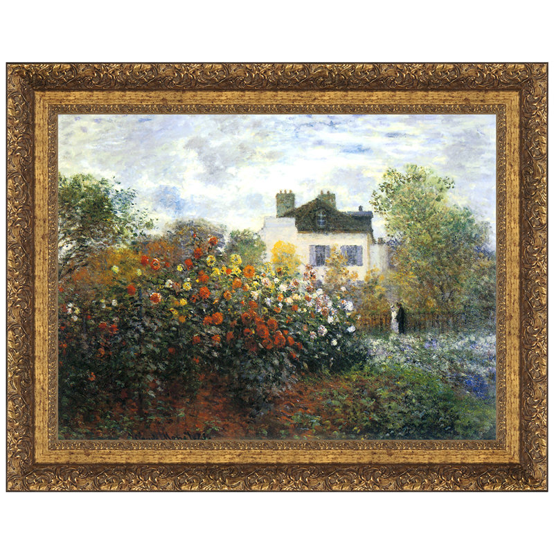 "Monet's Garden at Argenteuil (The Dahlias), 1873" by Claude Monet Hand-Embellished Framed Canvas Oil Painting Print with Mounting Hardware 