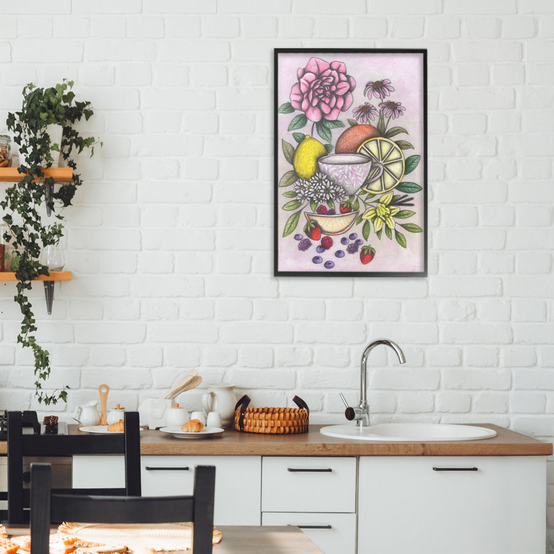 Giclée encadrée de thé rococo avec fruits, design par Cecilia Battaini, Giclée encadrée noir minuit, H 24 po x l 16 po