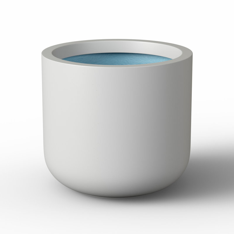 Large Concrete Round Planter / Pot With Drainage Holes, 12.6" H x 13.78" W x 13.78" D, Crisp White (Upgraded Interior)