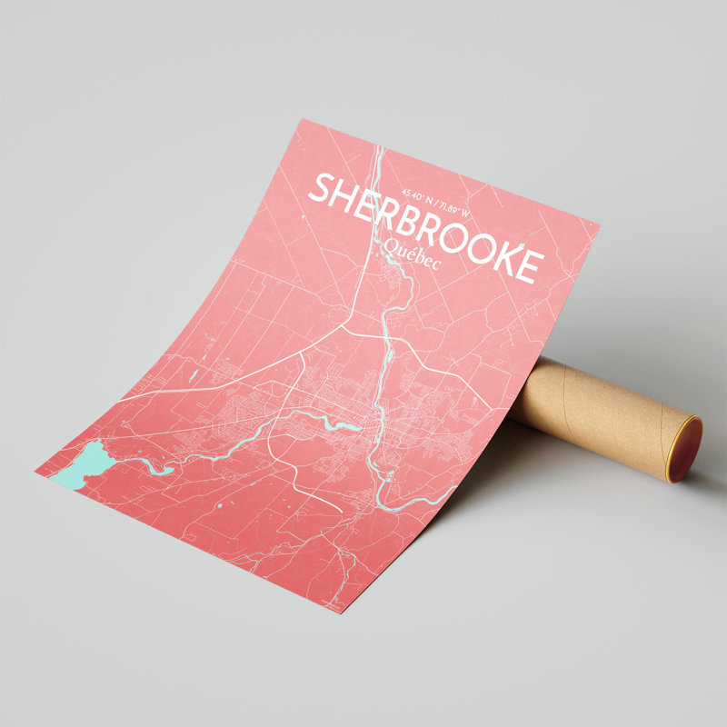 Sherbrooke, carte de la ville, impression, Rose / bleu pastel, H 20 po x l 16 po