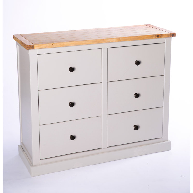 Engle 110cm W 6 - Drawer Chest of Drawers, Brass, Grey/White