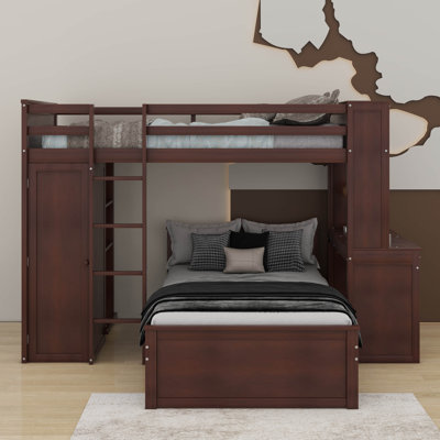 Lit mezzanine simple avec lit autonome, tablettes, bureau et garde-robe