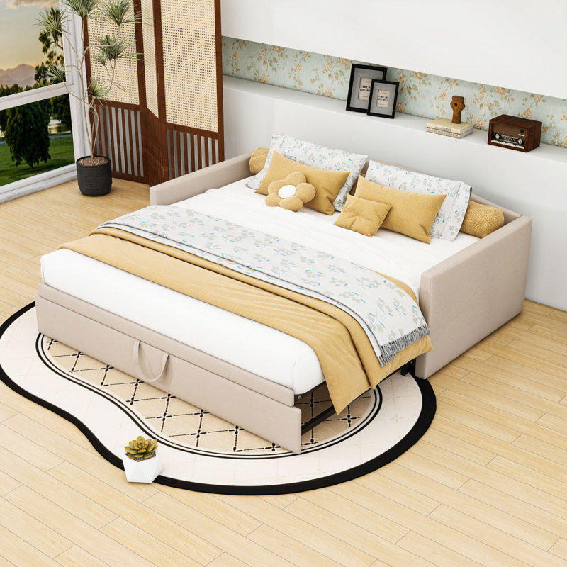 Lit de jour simple avec couchette escamotable, Beige