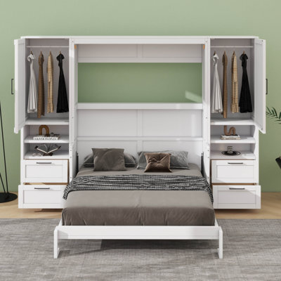 Queen Size Murphy Bed Wall Bed With Closet ,Drawers And Shelves