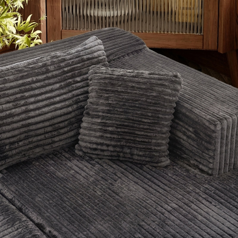 Modern Compression-Packed Sectional Sofa With Chaise, High-Elastic Foam Seat, Soft Corduroy Fabric, No Assembly Required