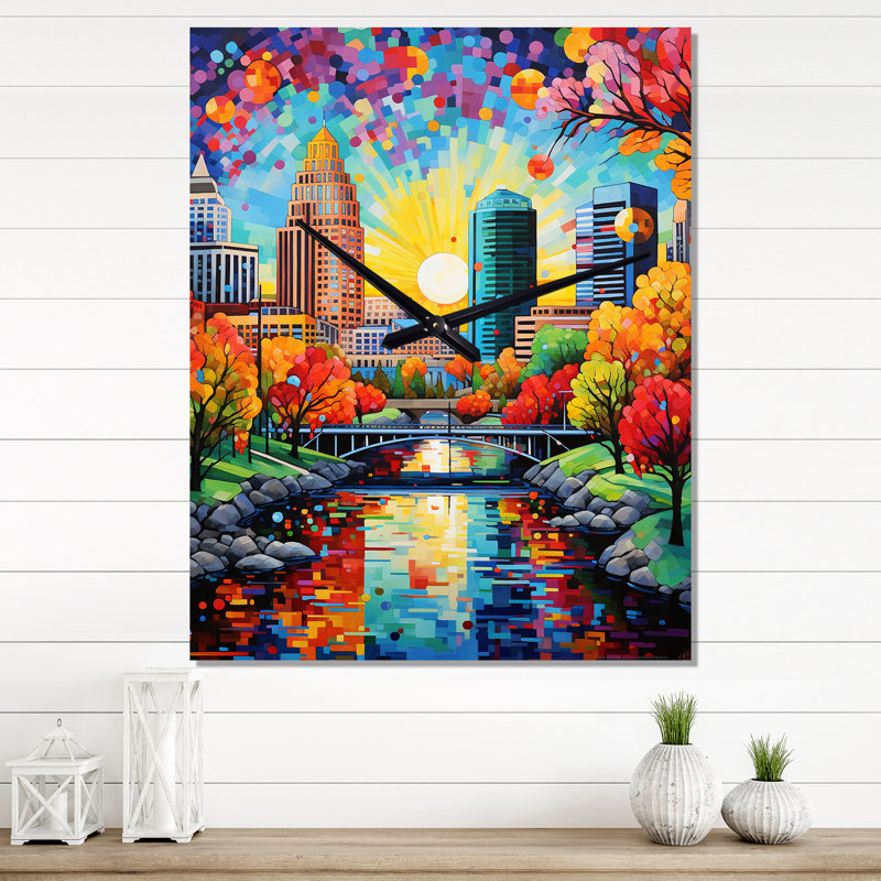 Jaciah - Horloge murale moderne Cityscapes, H 32 po x l 16 po x P 1 po