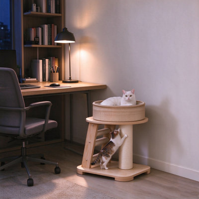 Arbre à chat de 19,69 pouces, avec un lit pour chat et un poteau à griffer, une petite tour pour chat convenant aux chats d'intérieur
