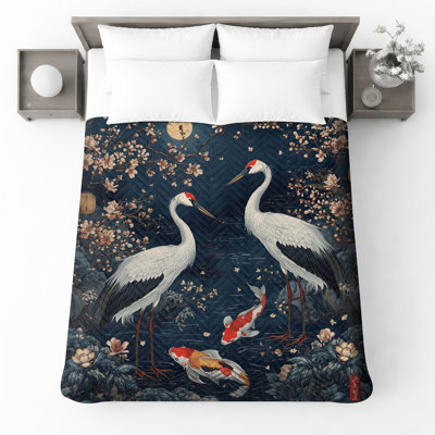 Couvre-lit matelassé Cranes and Koi