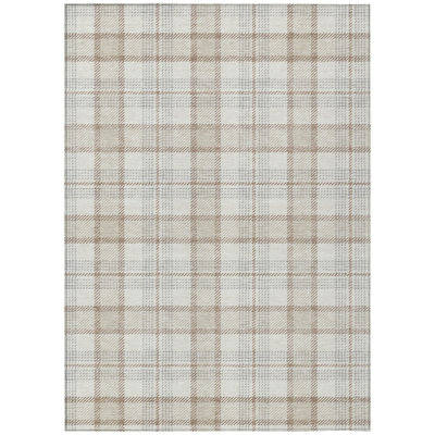 HomeRoots 8' X 10' Linen And Brown Plaid Washable Indoor Outdoor Area Rug