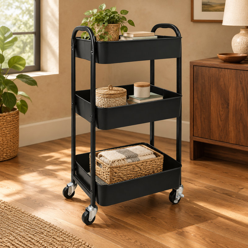 Pour les cuisines et les salles de bain, ce chariot polyvalent noir à 3 niveaux est doté de roulettes à déplacement en douceur et nécessite un assemblage facile