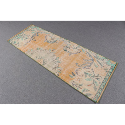 Tapis de couloir vintage turc Oushak pour la cuisine et le couloir en orange rustique