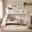 Lit double superposé au-dessus de grand lit double avec glissière et escalier de rangement, blanc-1903378775