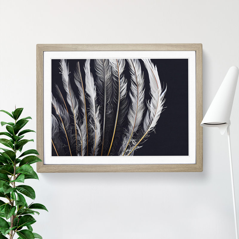 The Dynamic Bird Feathers - Single Picture Frame Print, 25cm H x 34cm W, Light Grey/Brown