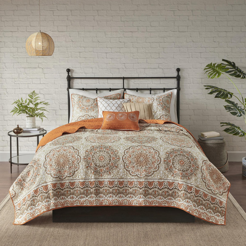 Ensemble de courtepointe en coton 6 pièces, Courtepointe double + 5 pièces supplémentaires, Orange