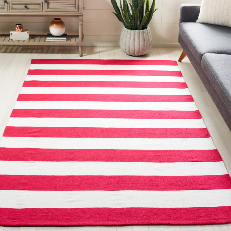 Tapis rouge / blanc en coton tissé à la main Brookvale, Rectangle 6 pi x 9 pi