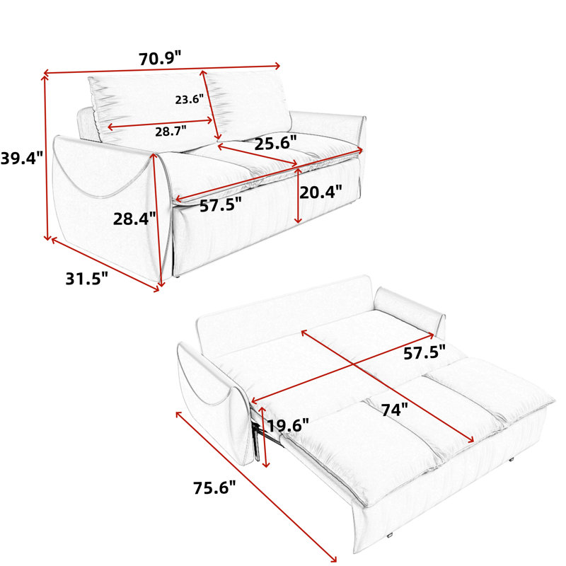 70.9" Pull Out Sofa Bed, 3-Seat Convertible Sleeper Sofa with 2-in-1 Pillow and Blanket Set,Multi-Functional Velvet Loveseat Bed