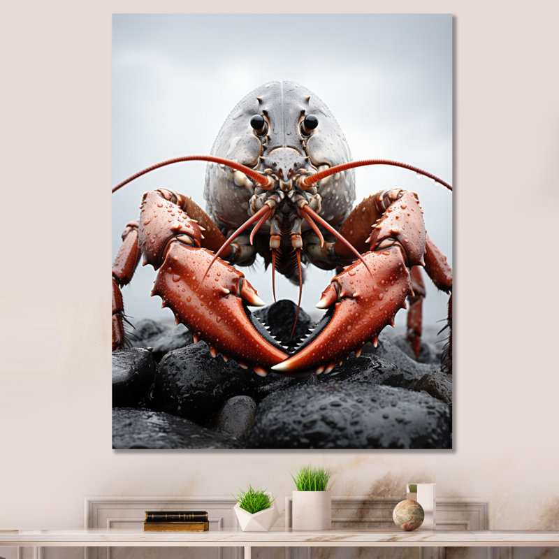 «Caritina Coral Gray Animal Lobster», reproduction sur toile, H 32 po x l 16 po x P 1 po, Toile tendue