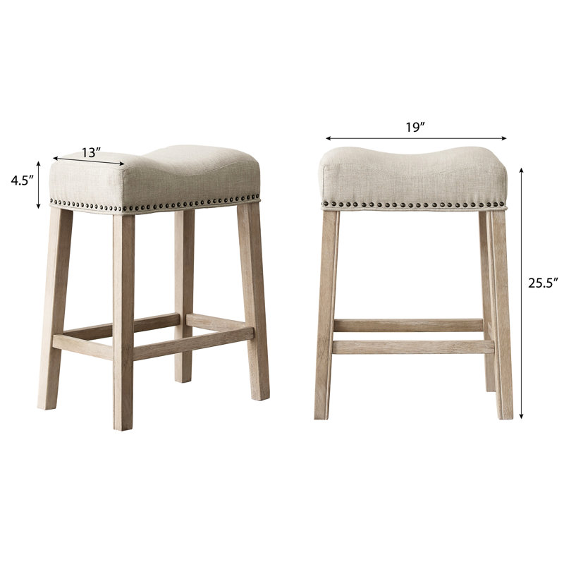 Tabouret de comptoir rembourré de 24 po de hauteur avec dossier de 24 po, brun clair, de 2, fabrication en bois pour la décoration intérieure