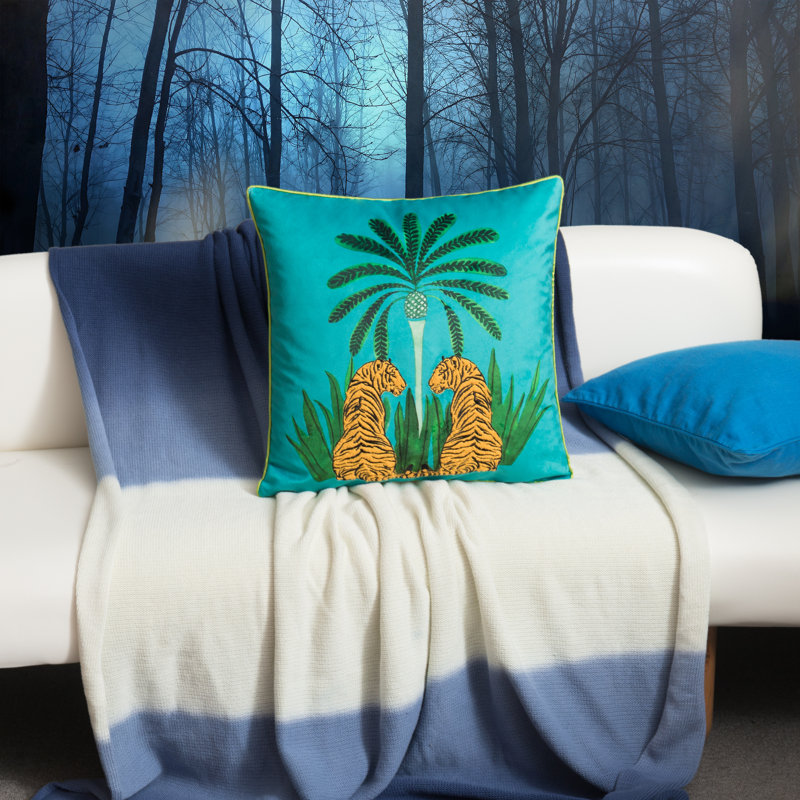 Housse de coussin décoratif Tropical Tigers 18 po x 18 po, Bleu