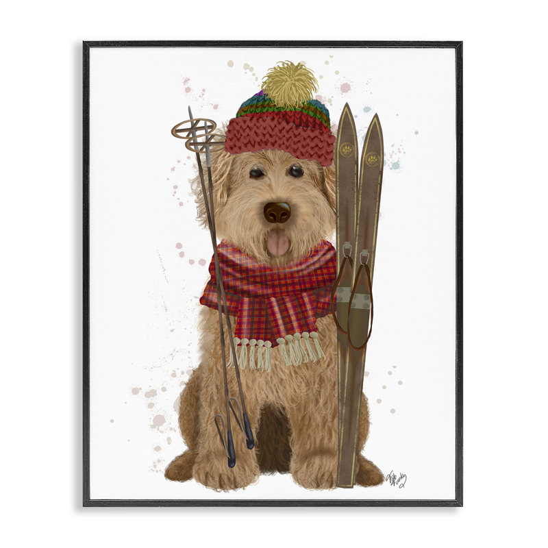 Chien avec skis d'hiver, estampe numérique par Fab Funky, Giclée encadrée noir minuit, H 20 po x l 16 po