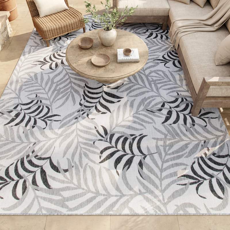 Almerino Floral Polypropylene Indoor/Outdoor Area Rug in Black/Gray, Rectangle 9' x 12'