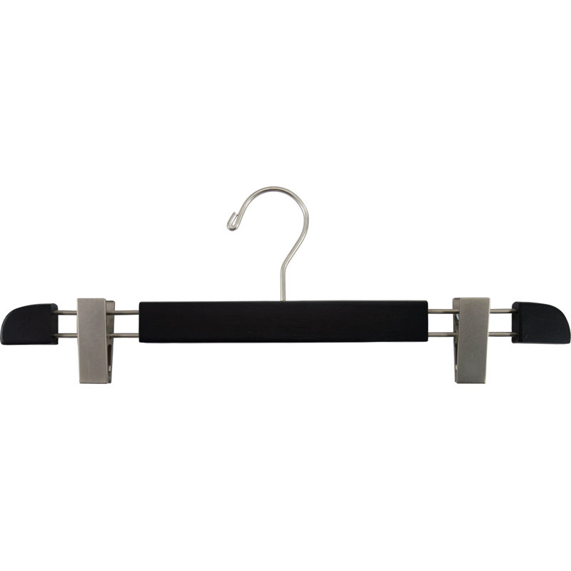 Cintre en bois avec pinces pour jupe / pantalons, Noir, 10