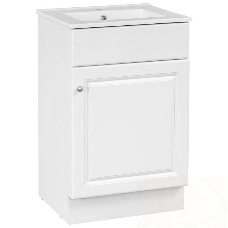 Meuble-lavabo de salle de bain avec lavabo, une porte et tablette réglable, Blanc
