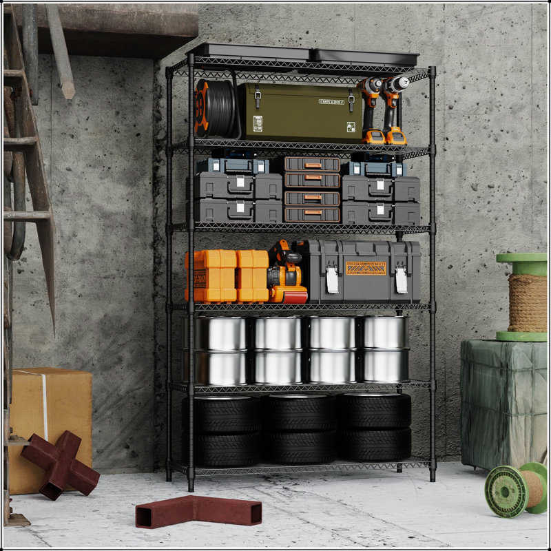 Étagère en métal robuste à 6 niveaux avec capacité de 2100 lb, réglable et durable pour le rangement dans le garage, la cuisine et le garde-manger