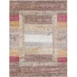 Tribal Hand Knotted Wool Striped Area Rug in Pink/Brown/Gray