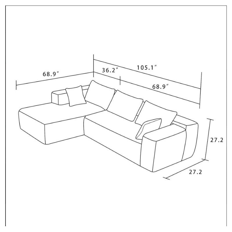 Modern  Ribbed Sectional Sofa, Left Hand Facing