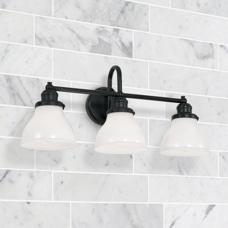 3-Light Milk Glass Vanity In Matte Black, Milk
